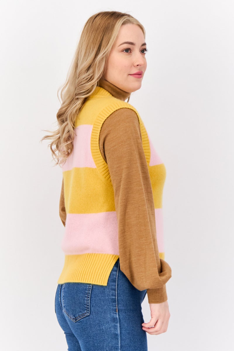 ESPRIT Women V Neck Two Tone Vest Sweater, Multicolor - Image 2